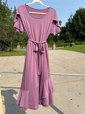 Women's Mauve Tie-Waist Midi Dress